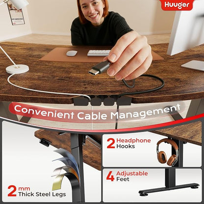Huuger Electric Standing Desk with Power Outlets and USB-C Port, 39 X 24 Inch Height Adjustable Desk, Sit Stand Desk for Home Office, Computer & Gaming Desk with 4 Presets, Rustic Brown
