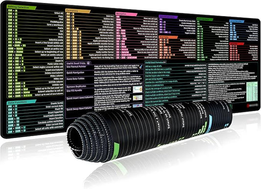 Excel Shortcut Keys Mouse Pad, Extended Large Desk Mat (31.5x11.8 Inch) with Non-Slip Base & Washable Surface for Gaming, Computer, Office Desk