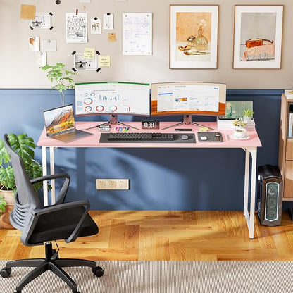 PayLessHere | 63 Inch Computer Desk | Pink | Office Desk with Metal Frame, Adjustable Feet | Water-Resistant, Scratchproof Surface | Sturdy Writing Table for Home Office or Study | Pack of 1