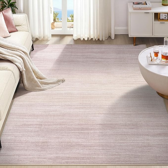 UERMEI 10x12 Washable Area Rug - Neutral Modern Abstract Living Room Rugs, Non-Slip Soft Large Indoor Floor Carpet for Bedroom Home Office & Under Dining Table Decor, Soft Pink