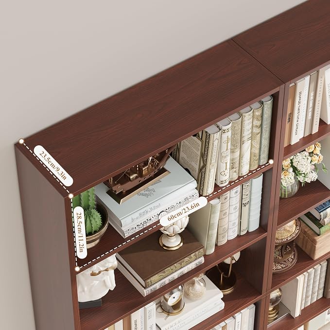 FACBOTALL 82" Tall Bookshelf Set of 2, 7-Tier Double Open Shelves Bookcase,Freestanding Display Storage Shelves, Tall Bookcase Home Decor Furniture for Home Office,Living Room,Bedroom, Cherry