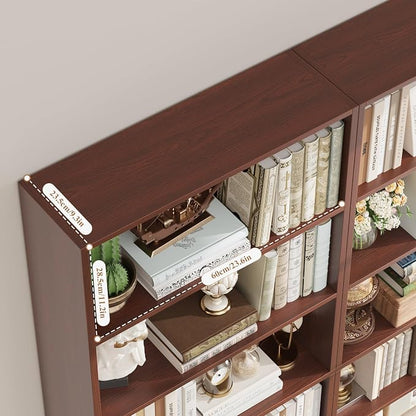 FACBOTALL 82" Tall Bookshelf Set of 2, 7-Tier Double Open Shelves Bookcase,Freestanding Display Storage Shelves, Tall Bookcase Home Decor Furniture for Home Office,Living Room,Bedroom, Cherry