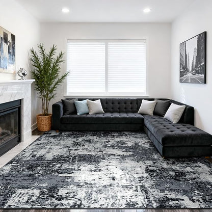 RELEANY Washable Area Rugs 10'x12' Non-Slip Modern Abstract Soft for Living Room Entryway Bedroom Kitchen, Print Pattern, Black Navy Blue Gray