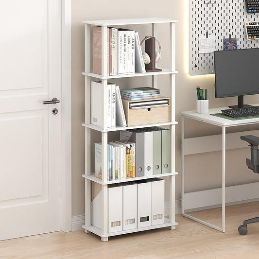 Furinno Turn-S-Tube Book Shelf, 5-Tier Toolless Storage Shelves with Square Tubes, Shelving Unit for Organization and Storage for Living Room, Home Office, White