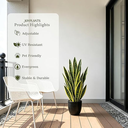 Artificial Snake Plant 2.3FT-2PCS, 27'' Sansevieria Plant with Black Pot, Low Maintenance Mother-in-Law's Tongue for Home Decor Indoor Outdoor, Desk Corner Office Hotel Garden(Yellow-2Pack)