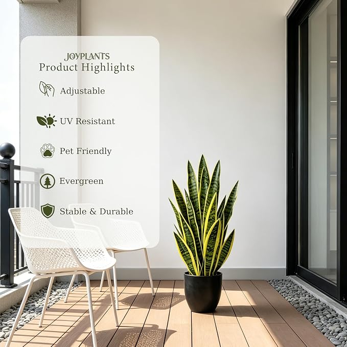 Fake Snake Plant, 27" Fake Potted Plants with Black Pot Realistic Artificial for Home Decor, Low Maintenance No Watering Needed Faux Plants for Desk Corner Office & Pet Areas(yellow-27in)
