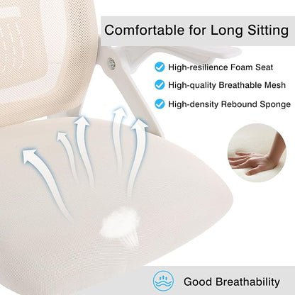 VECELO Mid-Back Swivel Ergonomic Office Chair with Adjustable Arms Mesh Lumbar Support for Computer Task Work, Beige