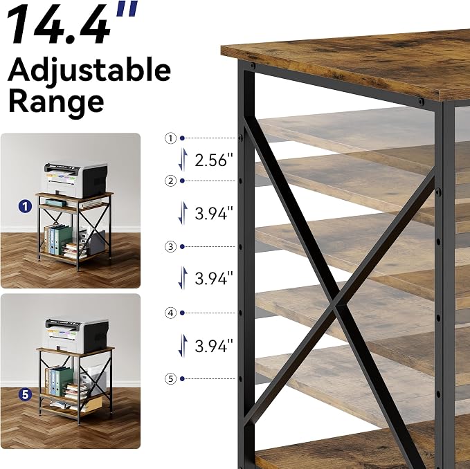Warmiehomy 24"x24"x30" Large Printer Stand with Storage, 3 Tier Rolling Printer Cart Table, Mini Fridge Stand with Wheels, Use for 3D Laser Printer Home Office, Rustic Brown
