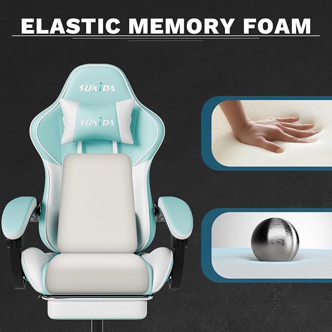 Ergonomic Video Gamer Chairs Gaming Computer Chair Gamer Chairs for Adults Massage Lumbar Support Swivel Height Adjustable Headrest Backrest