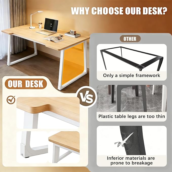 Computer Desk 39.4 Inch Small Office Desk with Wood Top and Metal Frame, Study Writing Desk for Home, Bedroom, Gaming, U-Shaped Leg Design, Modern Simple