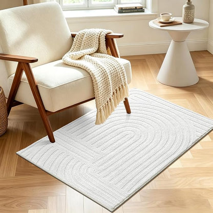 Pauwer 2x3 Washable Area Rugs for Living Room Modern White Solid Color Soft Fluffy Rugs for Bedroom Non Slip Boho Accent Indoor Mat Floor Carpet Cover for Kids Room Dining Room Kitchen Office