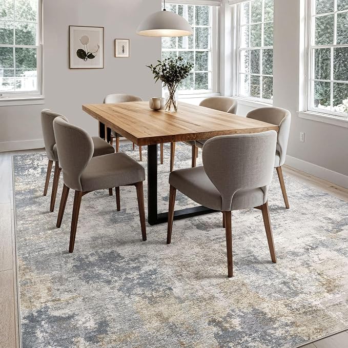 UERMEI 5x8 Area Rug Living Room Rugs - Washable Neutral Modern Abstract Soft Thin Large Rug Indoor Floor No Slip Rug Carpet for Bedroom Under Dining Table Home Office Decor - Blue Grey