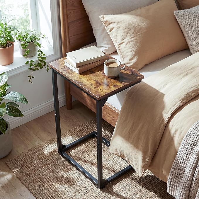 AMHANCIBLE C Shaped End Tables Set of 2, Couch Side Tables that Slide Under Sofa, Slim TV Trays for Living Room and Bedroom, Narrow Space Saving Laptop Workstation, Rustic Brown, HET02BBR