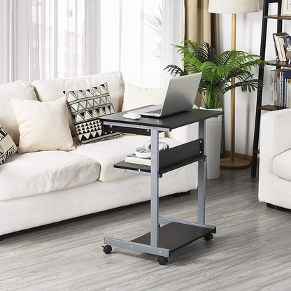Topeakmart Mobile Compact Computer Desk Cart for Small Spaces, Work Workstation, Writing Desk Table with Drawers and Printer Shelf on Wheels