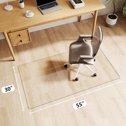 Glass Chair Mat 30" x 55" Heavy Duty Tempered Glass Office Chair Mat, Glass Floor Mat with Round Corner and Polished Edge for Smooth Glide, Carpet Hardwood Floor Protector