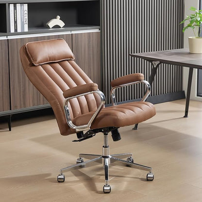Okeysen Executive Office Chair, Modern Leather Chair with Headrest & Lumbar Support, High Back Ergonomic Chair with Padded Armrests & Seat, Height Adjustable Swivel Rolling Chair for Home Office.