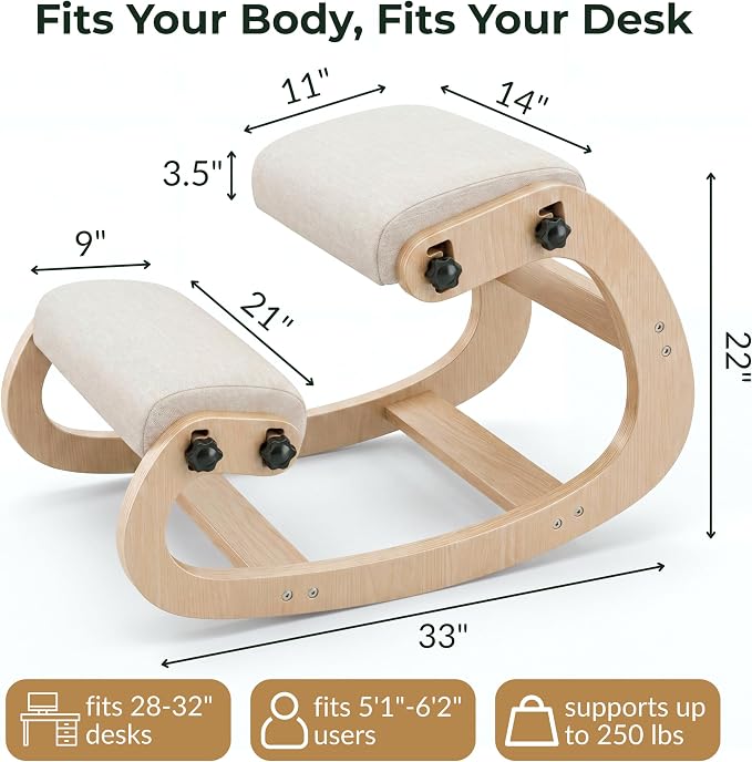 NYPOT Ergonomic Kneeling Chair with Adjustable Seats - Knee Chair for Posture Correction & Kneel Rocking Stool for Desk - Back Pain Relief for Home and Office, Supports 250 pounds - 5 Years Warranty