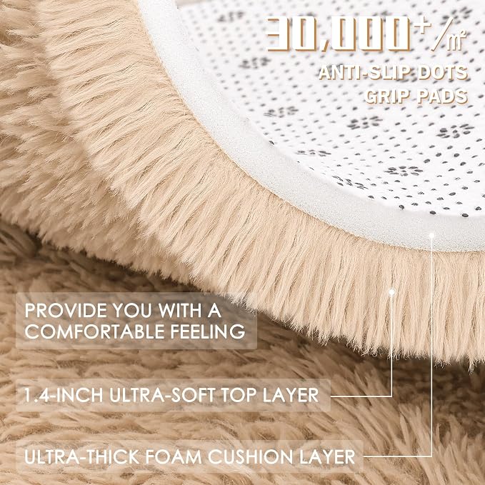 OLANLY 8x10 Machine Washable Large Area Rugs for Living Room, Bedroom, Soft Fluffy Shaggy Bedside Rug, Indoor Floor Carpet for Kids Girls and Boys, Dorms, Nursery, Home Decor Aesthetic, Beige