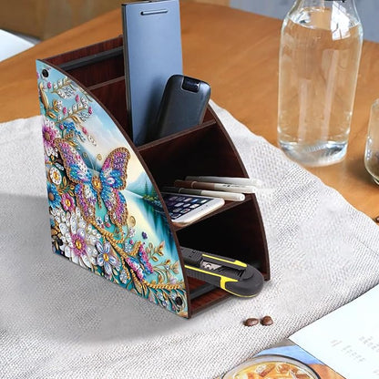 Elegant Butterfly & Floral Diamond Painting Storage Box – Curved Multi-Compartment Wooden Organizer with DIY Diamond Art Decoration for Adults