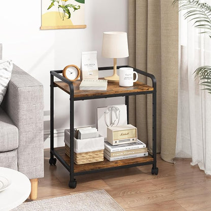 21"x15.8" Large Printer Stand with Storage, 2-Tier Under Desk Printer Table, Rolling Printer Cart with Lockable Wheels for Home, Office (Brown)