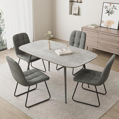 HIPIHOM 47.2'' Modern Farmhouse Dining Table, Wooden Rectangular Dining Table with Metal Legs for 4-6 People for Dining Room, Kitchen, Living Room (Gray Table, 47.2")