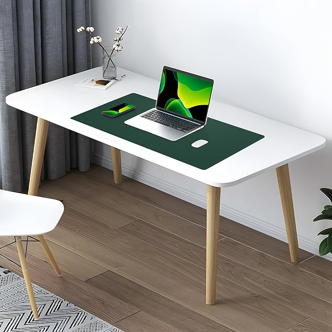 AFIING Cork Desk Mat, Dark Green, 23.6" x 13.7", Desk Pad Protector | Dual-Sided & PU Leather, Waterproof, Non-Slip for Mouse Pad, Writing, Home Office& Laptop