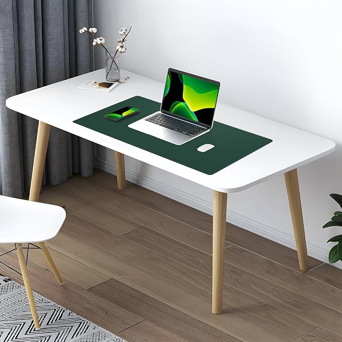 AFIING Cork Desk Mat, Dark Green, 31.5" x 17",Desk pad Protector | Dual-Sided Cork & PU Leather, Waterproof, Non-Slip, For Office & Gaming