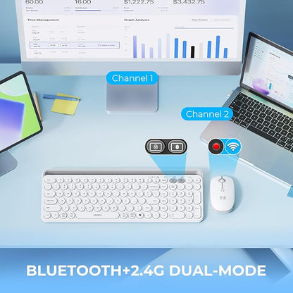 seenda Bluetooth Keyboard and Mouse for iPad, CTU-301 Wireless Multi-Device Connection Bluetooth+2.4G Keyboard Mouse Combo with Tablet Holder for iPad/MacBook/Windows, iOS/Android/Phone, White