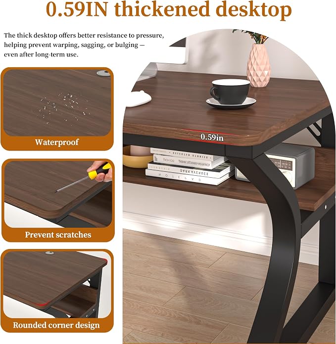 55 X 23.6'' Computer Desk, Home Office Desks w/Shelf Storage, Computer Desk w/Metal Frame, Cable Management, Study Student Desk Writing Work Table Deeper & Thicker Desktop for Home Bedroom