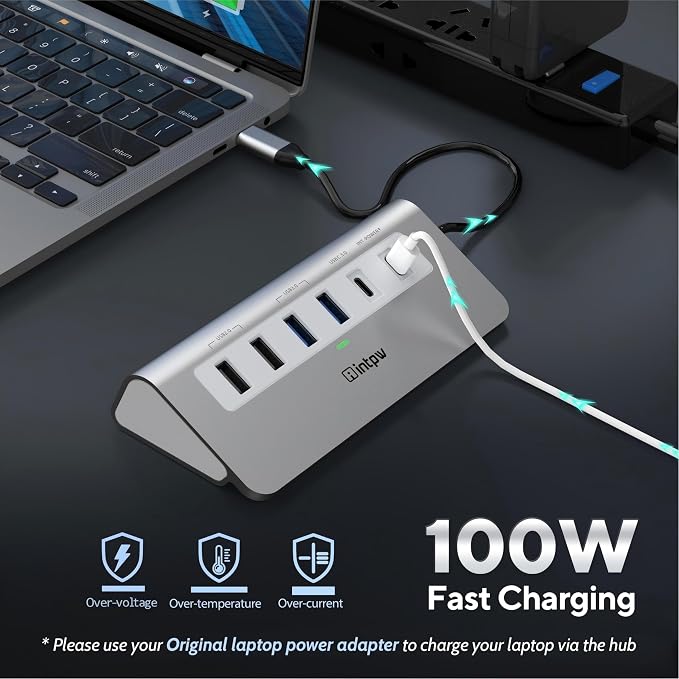 intpw USB C Hub, P9 USB C Hub Multiport Adapter with 4K@60Hz HDMI, PD 100W, Type-C & 2 USB A 3.0 5Gbps, 2 USB A 2.0, SD/TF Card Reader, Aluminum USB Hub for Laptop, iPhone 17 Series, MacBook, iPad