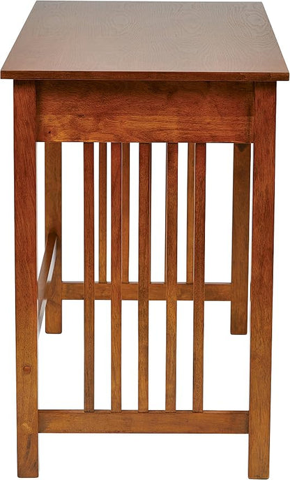 OSP Home Furnishings Sierra Writing Desk with Pull-Out Drawer and Mission Style Side Panels, Ash Brown