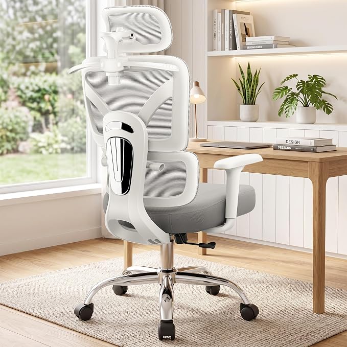 Ergonomic Office Desk Chair, Breathable Mesh Office Chair with Lumbar Support, Computer Desk Chairs Comfy for Home Office, Work, Study, LightGray, Standard