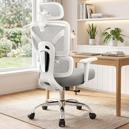 Ergonomic Office Desk Chair, Breathable Mesh Office Chair with Lumbar Support, Computer Desk Chairs Comfy for Home Office, Work, Study, LightGray, Standard