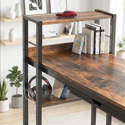 SHW 46-Inch Home Office Mission Computer Desk with Side Shelf and Drawer, Rustic Brown