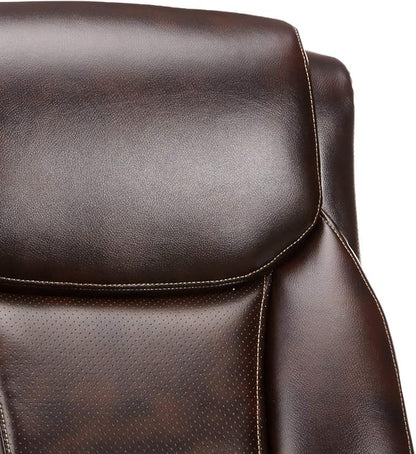Amazon Basics Big and Tall Executive Office Chair with Lumbar Support, Adjustable Height, 360-Degree Swivel, 350-Pound Capacity, 28.5"D x 30.25"W x 47.9"H, Brown with Pewter Finish