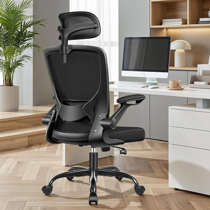 BESTFAIR Office Chair Ergonomic Desk Chair, Breathable Mesh Office Chairs with Adjustable Lumbar Support, Flip-Up Arms, Computer Desk Chair Comfy for Home Office, 8 Pack