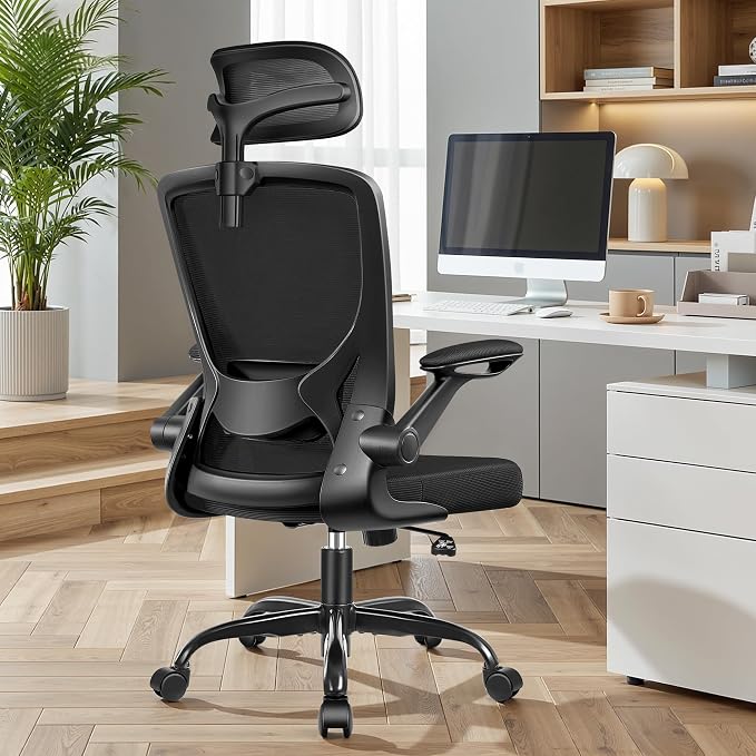 BESTFAIR Office Chair Ergonomic Desk Chair, Breathable Mesh Office Chairs with Adjustable Lumbar Support, Flip-Up Arms, Computer Desk Chair Comfy for Home Office, 4 Pack