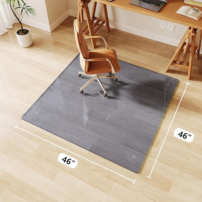 Glass Chair Mat 46" x 46" Heavy Duty Tempered Glass Office Chair Mat, Glass Floor Mat with Round Corner and Polished Edge for Smooth Glide, Carpet Hardwood Floor Protector