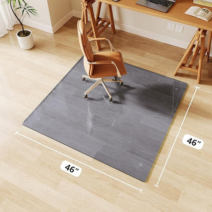 Glass Chair Mat 46" x 46" Heavy Duty Tempered Glass Office Chair Mat, Glass Floor Mat with Round Corner and Polished Edge for Smooth Glide, Carpet Hardwood Floor Protector