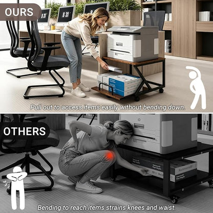 Natwind 2 Tier Printer Stand,19.7''x19.7'',with Pull Out Shelf,Retro | Easy Reach for Lower Shelf Items,Rolling Printer Cart with Wheels, Fits Under Desk,Supports 180lbs,for Home Office Kitchen