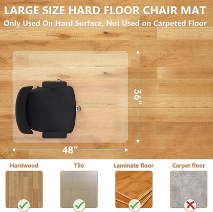 Office Chair Mat, 36" x 48" Vinyl Desk Chair Mat Clear Floor Protector Mat for Hardwood Floor/Rolling Chair Office & Home, Easy Glide and Flat Without Curling