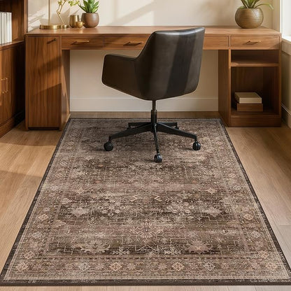 Brown Boho Office Chair Mat for Hard Wood Floors, Tile Floor Protector for Rolling Computer Gaming Chair, Under Desk Rug with Ultra Soft & Anti-Slip Backing, Easy Clean, Taupe 36"x48"