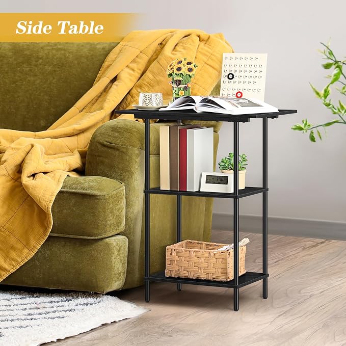 Black Modern Printer Stand with Storage 3 Tier Rolling Cart, Large Printer Table for Home Office, Multi-Level Storage, Compatible with Printers, Scanners, Office Supplies