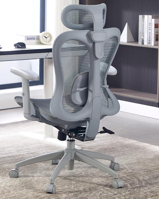 amseatec Ergonomic Office Desk Chair, Comfortable Computer Gaming Chair, Breathable Mesh Back & Seat, Adjustable Armrest & Headrest, Lumbar Support, Butterfly Design for Home Office, Gray