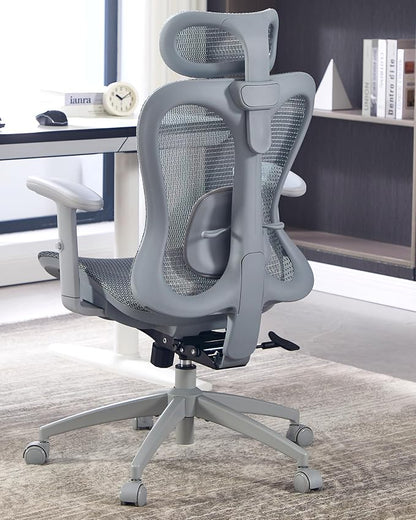amseatec Ergonomic Office Desk Chair, Comfortable Computer Gaming Chair, Breathable Mesh Back & Seat, Adjustable Armrest & Headrest, Lumbar Support, Butterfly Design for Home Office, Gray