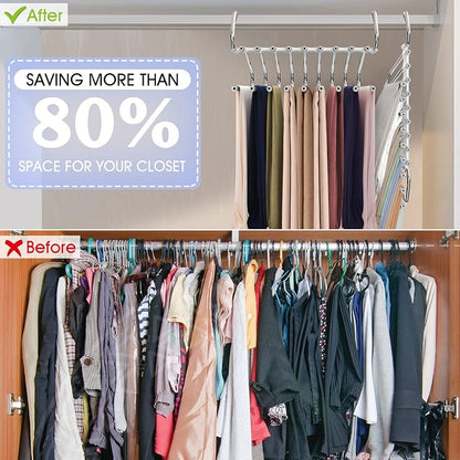 Upgrade 9 Layers Pants Hangers Space Saving, 2 Pack Multifunctional Pants Rack Non Slip Stainless Steel Clothes Space Saver Hangers Closet Organizers Storage for Pants Jeans Leggings, Creamy White
