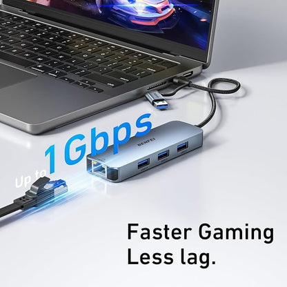 BENFEI USB-C to Gigabit Ethernet Adapter with 3-Port USB 3.0 Hub, RJ45 Network Adapter Compatible with MacBook Pro/Air, iPad Pro, iMac, Galaxy S23, XPS 17, Surface Book 3