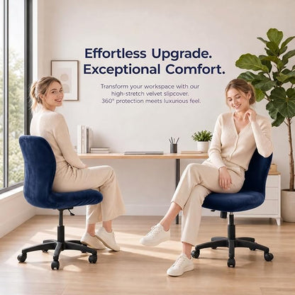 Deisy Dee Velvet Stretch Armless Office Chair Covers - Colorful Stretch Slipcover for Desk Chairs (Navy)