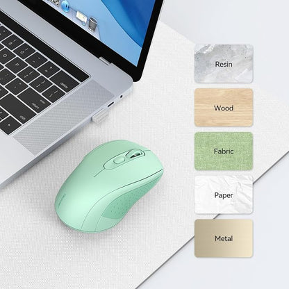 TECKNET Bluetooth Mouse (BT 5.0/3.0+2.4Ghz), 6-Level 4000 DPI Wireless Mice for Laptop, 2-in-1 Ergonomic Computer Portable PC Mouse, Silent Mouse with USB Receiver for Windows/Mac/PC/Notebook-Green