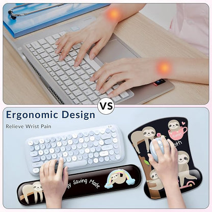 Desk Mat Set + Keyboard and Mouse Pad with Wrist Rest Support,4-in-1 Large Mousepad Computer Mats for Desktop Home & Office -Sloths